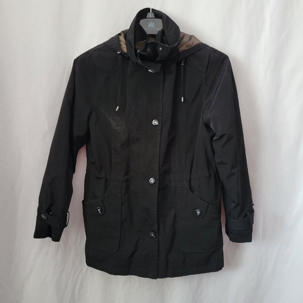 Miss Gallery Coat Hooded Parka Small Black Brown removable liner Classic Jacket